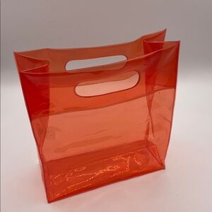 CLINIQUE ORANGE CLEAR COSMETIC TOTE BAG PVC HANDLES